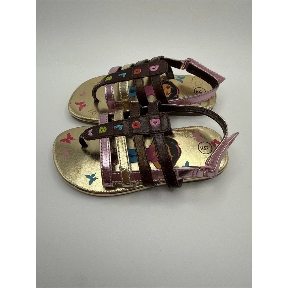 Dora The Explorer Kids Toddler Size 9 Gold Butterflies Strap Sandals
